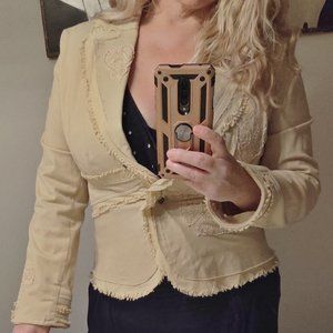 Bisou Bisou Boho Distressed Embroidered Blazer 14